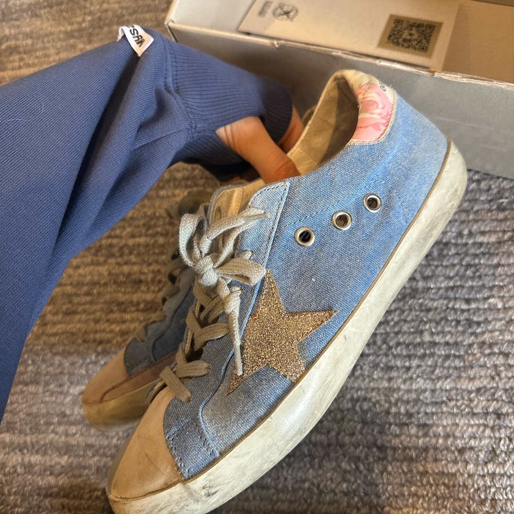 Golden Goose Blue and White Sneakers
